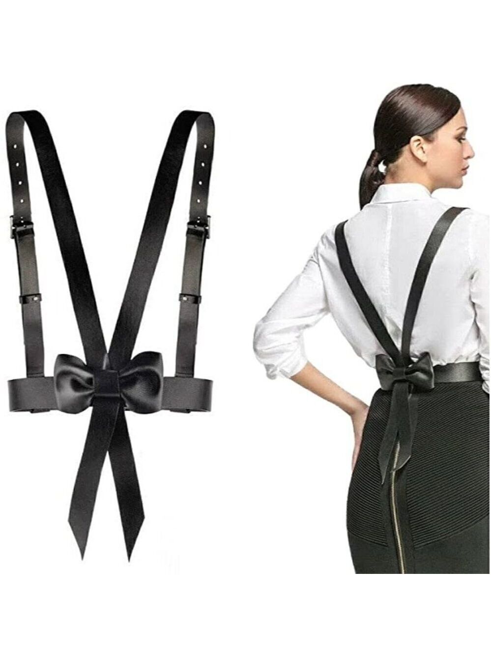 BLACK Leather Top Shoulder Waist Harness Belt BDSM Slave Fetish Bondage Gothic